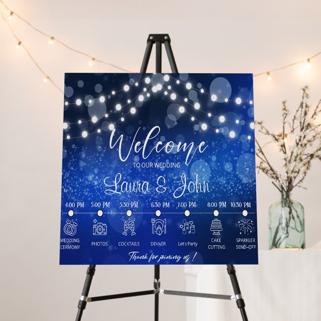 Custom Blue & Silver Wedding Timeline Foam Board (In Situ (Stand))