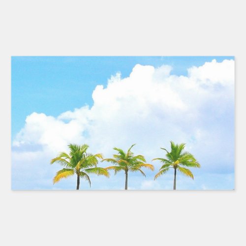 Custom Blue Sky Clouds And Palms Blank Template Rectangular Sticker