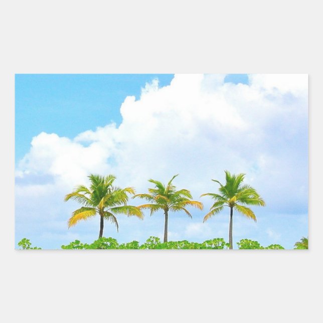 Custom Blue Sky Clouds Palms Blank Template Rectangular Sticker (Front)