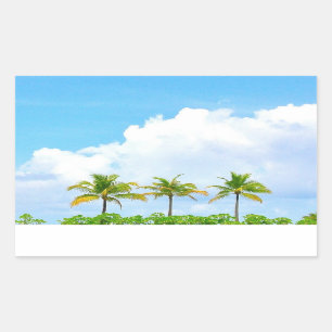 Custom Blue Sky Clouds Palms Blank Template Rectangular Sticker