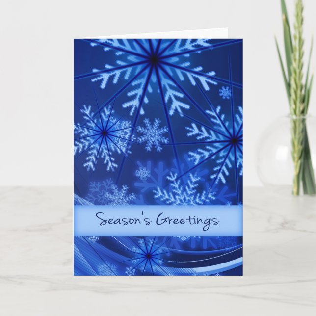 Custom Blue Snowflake Season's Greeting Card (Front)