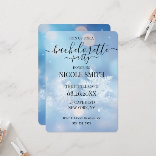 Custom Blue Snowflakes Bachelorette Party Invitation