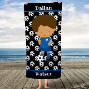 Custom Blue Soccer Boys KidsPersonalize Bath Towel