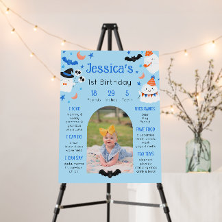 Custom Blue Spooky Cute Birthday Milestone Sign