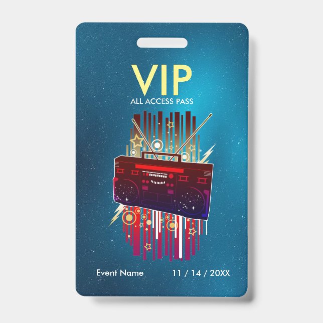 Custom Blue Star Gradient VIP Pass For Events Badge (Front)