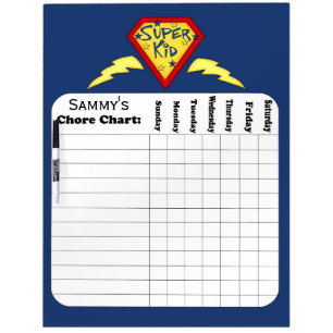 Custom Blue Super Hero Chore Chart Dry-Erase Board
