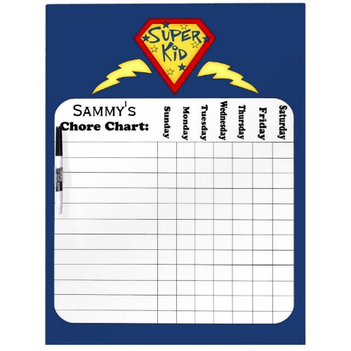 Custom Blue Super Hero Chore Chart Dry_Erase Board