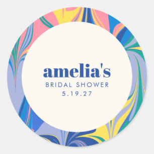 Custom Blue Swirl Fun Colorful Bridal Shower Party Classic Round Sticker