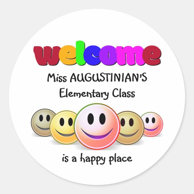 Custom Blue Teachers Class Welcome Classic Round S Sticker (Front)