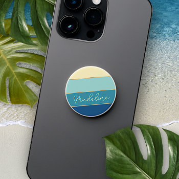 Custom Blue Teal Aqua Turquoise Stripes Pattern Popsocket by All_In_Cute_Fun at Zazzle
