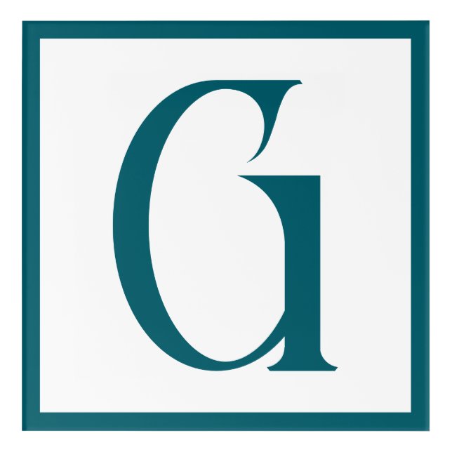 Custom Blue Teal Letter Monogram Retro Nursery Acrylic Print (Front)