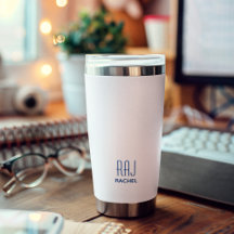 Custom Blue Text Front & Back, 20oz White