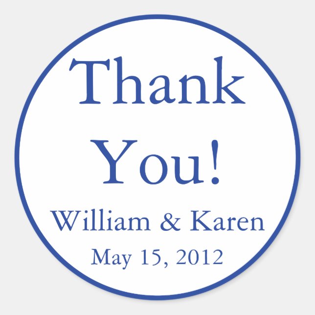 Custom Blue Thank You Stickers and Favor Labels (Front)