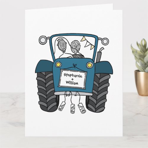 Custom Blue Tractor Country Barn Rustic Wedding Card