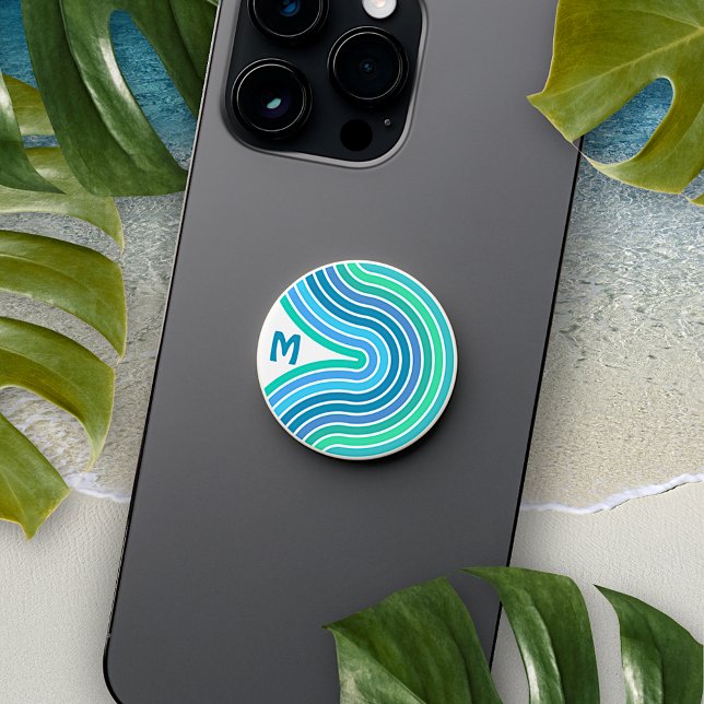 Custom Blue Turquoise Green Violet White Stripes PopSocket (Creator Uploaded)