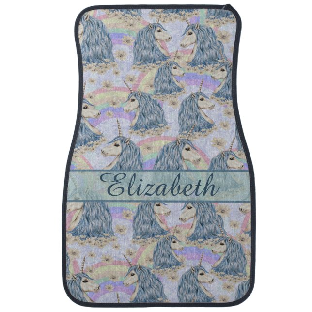 Custom Blue Unicorns to Personalize Car Floor Mat (Front)