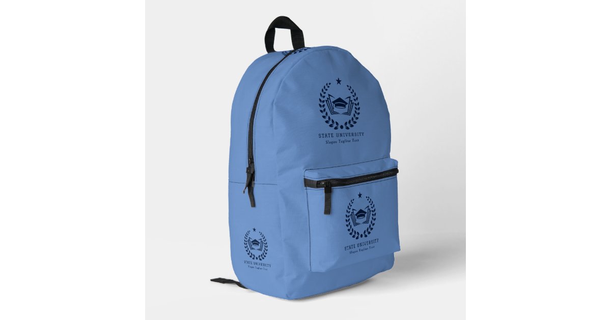 Custom Blue University Logo Light Blue Background Printed Backpack | Zazzle
