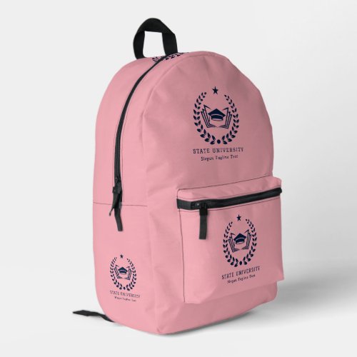 Custom Blue University Logo Pink Background Printed Backpack