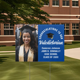 Custom Blue Valedictorian Photo Graduation Yard Sign