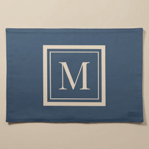 Custom Blue & Vanilla Framed Monogram Cloth Placemat