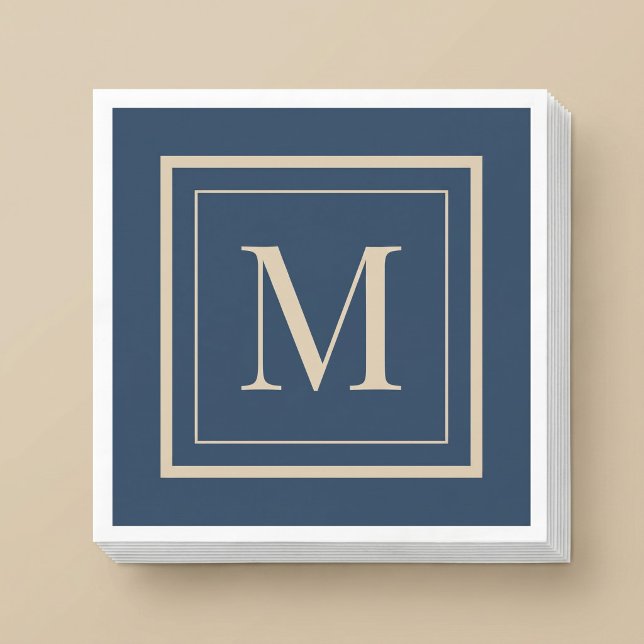 Custom Blue & Vanilla Framed Monogram Napkins (Creator Uploaded)