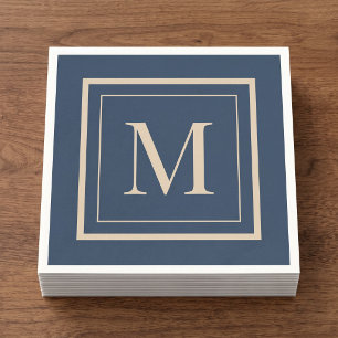 Custom Blue & Vanilla Framed Monogram Napkins
