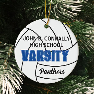 Custom Blue Varsity Volleyball Photo Christmas Ceramic Ornament