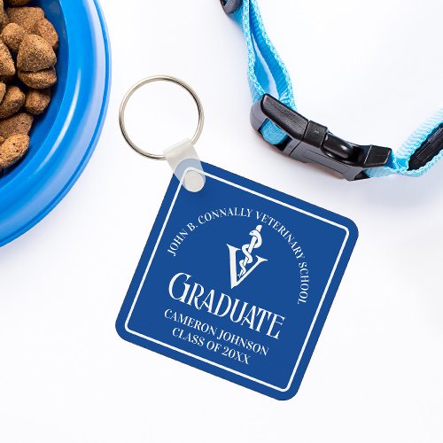 Custom Blue Veterinary School Graduation Keychain