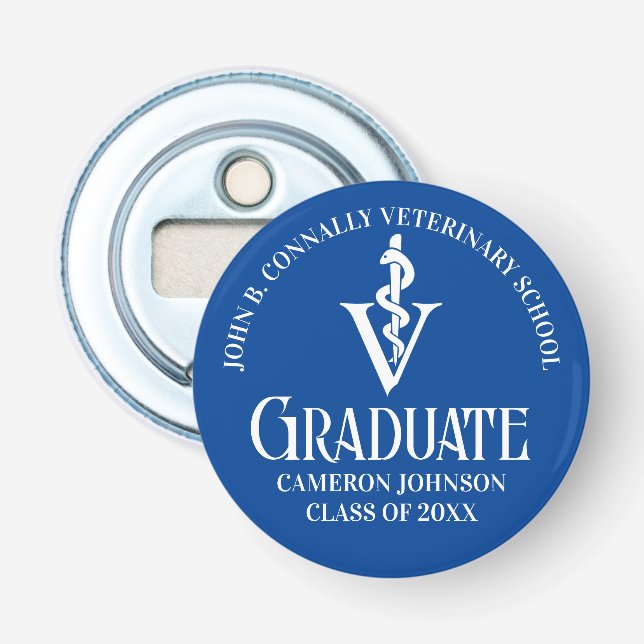 Custom Blue Veterinary School Graduation Party Bottle Opener (Front)