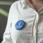 Custom Blue Veterinary School Graduation Party Button<br><div class="desc">This modern custom blue veterinary medicine school graduation party button features the college graduate name in elegant white script for the class of 2024. Customize with your university under the veterinarian medical caduceus for a great graduation gift or DVM name tag.</div>