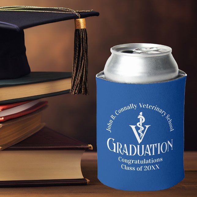 Custom Blue Veterinary School Graduation Party Can Cooler (Creator Uploaded)