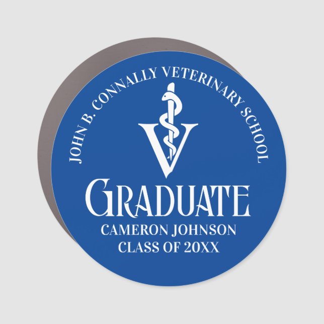 Custom Blue Veterinary School Graduation Party Car Magnet (Front)