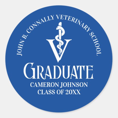Custom Blue Veterinary School Graduation Party Classic Round Sticker
