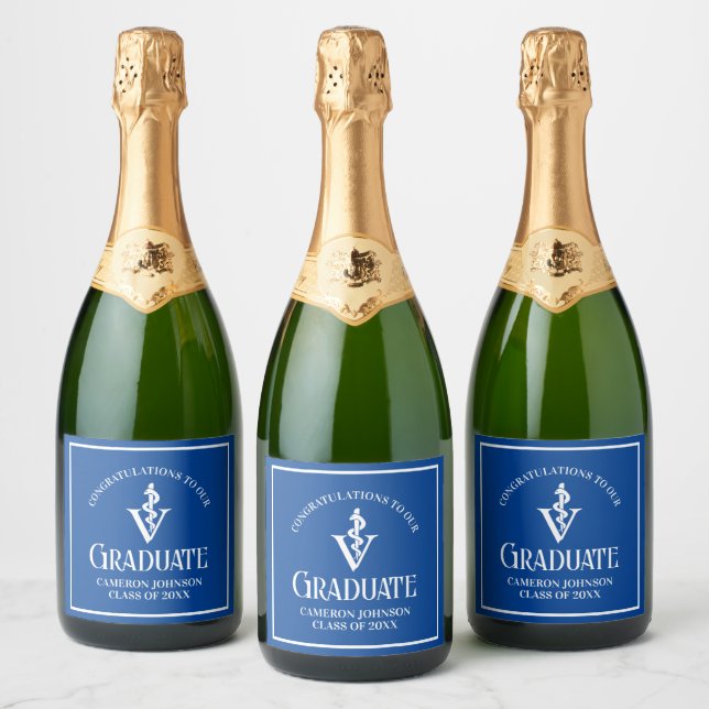 Custom Blue Veterinary School Graduation Party Sparkling Wine Label (Bottles)