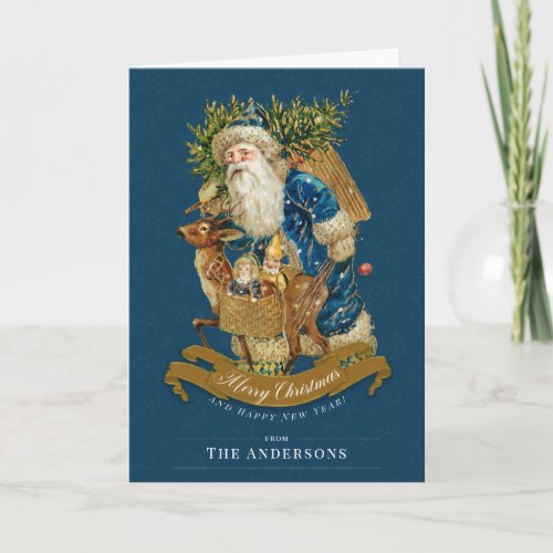 Custom Blue Vintage Santa Claus Classic Christmas Note Card