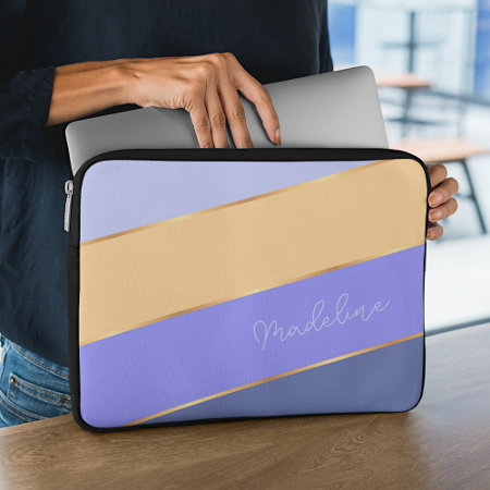 Custom Blue Violet Lavender Soft Yellow Stripe Art Laptop Sleeve