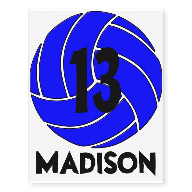 Custom Blue Volleyball Temporary Tattoo (Front)
