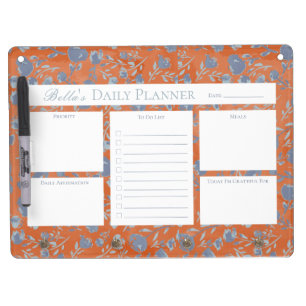 Custom Blue Watercolor Floral Dry Erase Board
