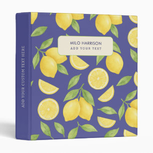 Custom Blue Watercolor Lemon Pattern  3 Ring Binder