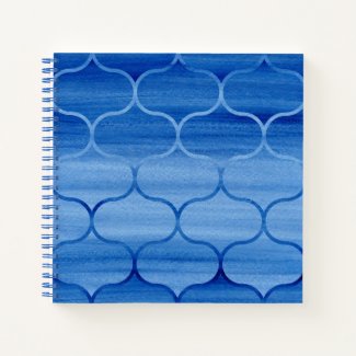 Custom Blue Watercolor Ogee Pattern Notebook