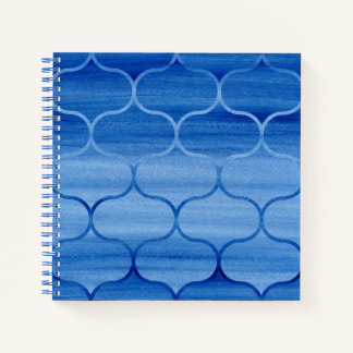 Custom Blue Watercolor Ogee Pattern Notebook