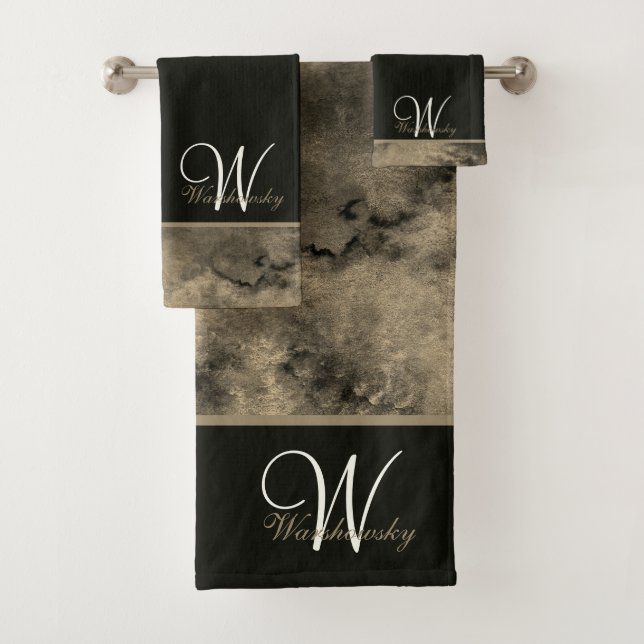 Custom Blue Watercolor White  Elegant Monogrammed Bath Towel Set (Insitu)