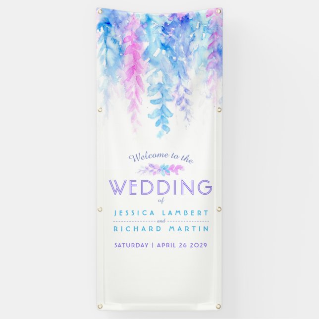 Custom blue wedding art welcome banner (Vertical)