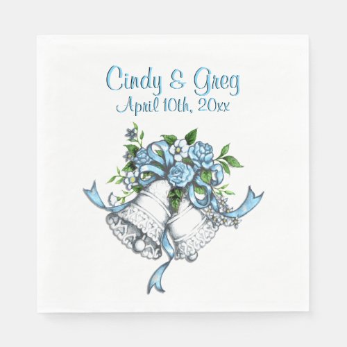 Custom Blue Wedding Bells Napkins