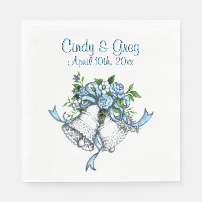 Custom Blue Wedding Bells Napkins (Front)