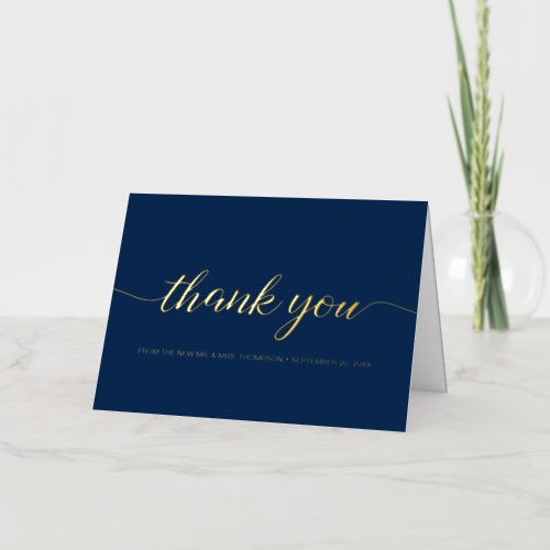 Custom Blue Wedding Photo Script thank you Foil Greeting Card
