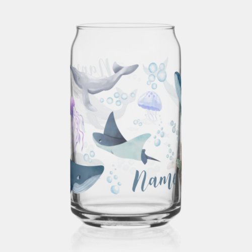 Custom Blue Whale and Turtle Ocean Bubble Scene Can Glass
