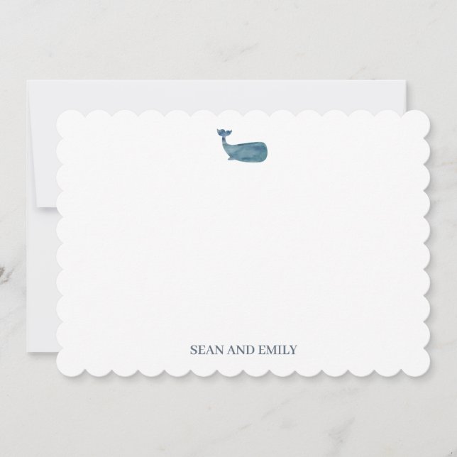 Custom Blue Whale Logo Nautical Stationary Gingham Thank You Card (Front)