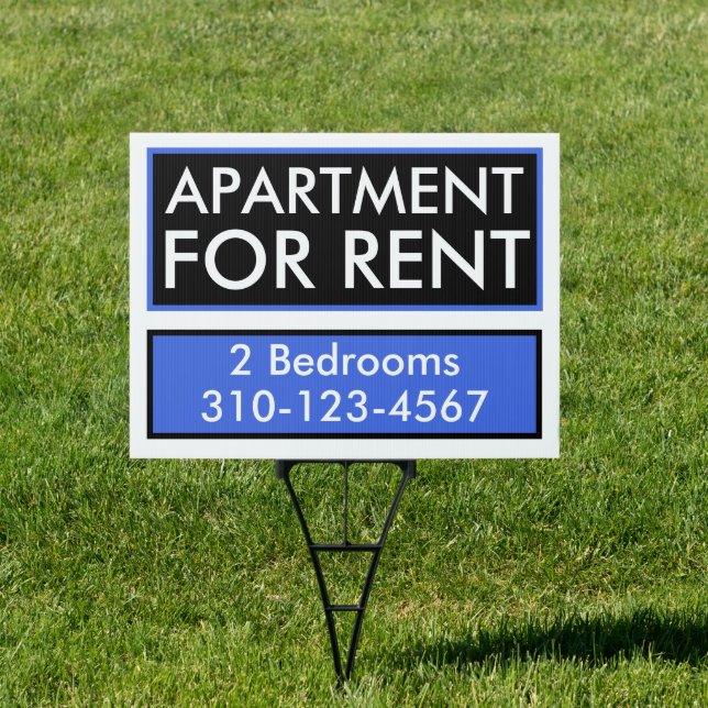 Custom Blue White Apartment For Rent Real Estate Sign (Insitu)