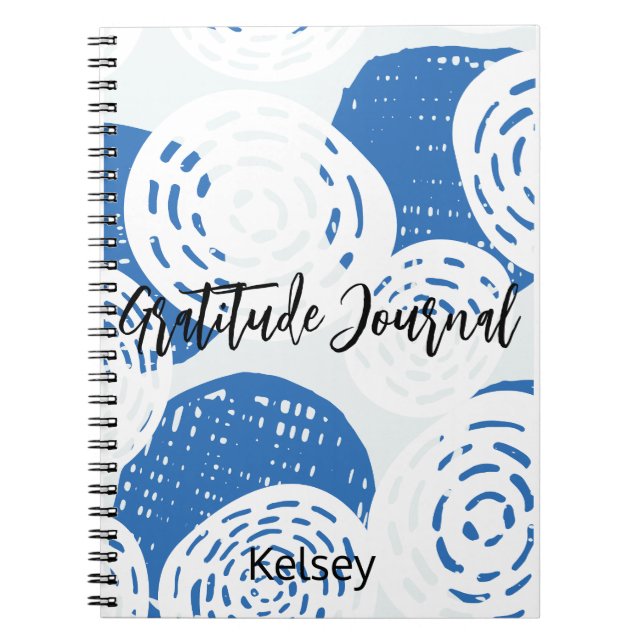 Custom Blue & White circle loops Gratitude Journal (Front)